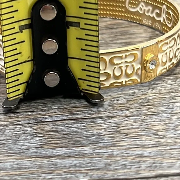 SOLD IN STORE Coach Women’s Signature Logo Ivory Enamel Gold Tone Bangle - Picture 4 of 5